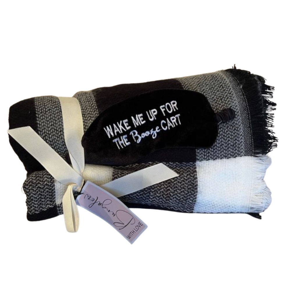 NEW Shiraleah Travel Blanket And Eye Mask Set - Wake Me For Booze